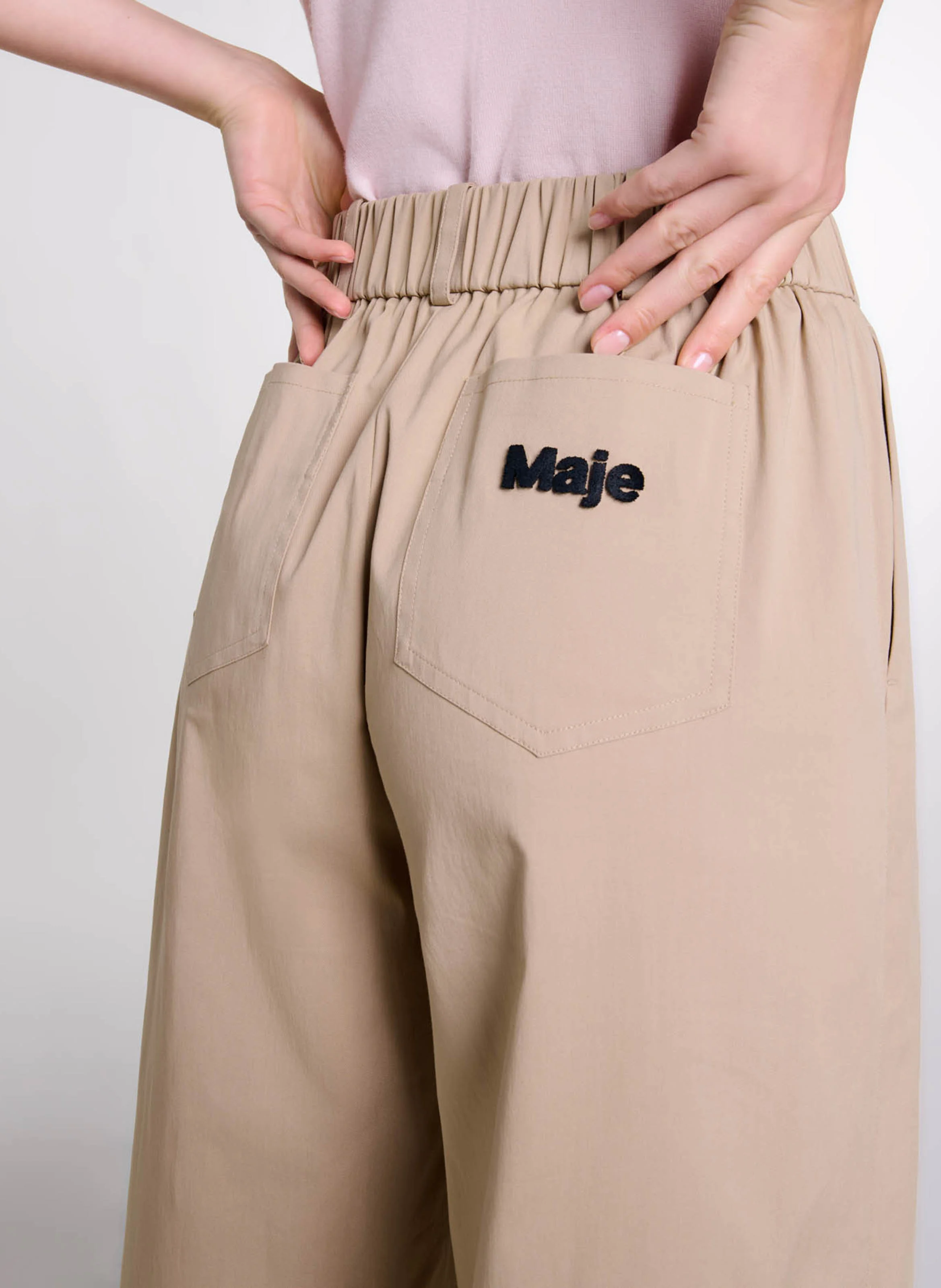 Pantalon large en coton mélangé | Beige