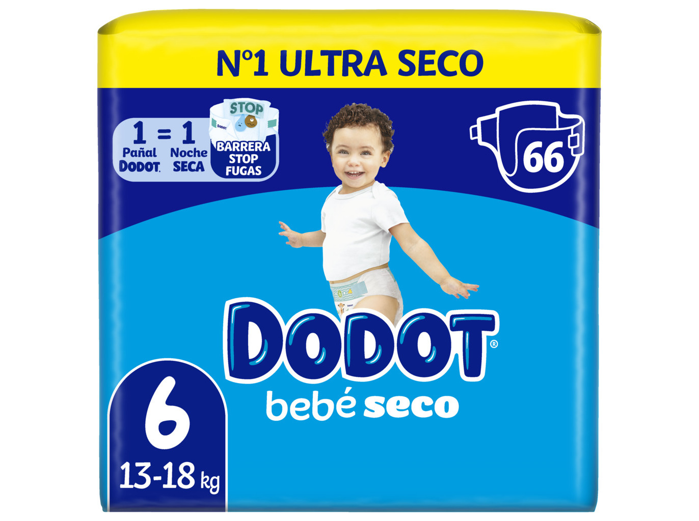 FRALDAS DODOT BEBÉ SECO JUMBO T6 13-18KG 66UN