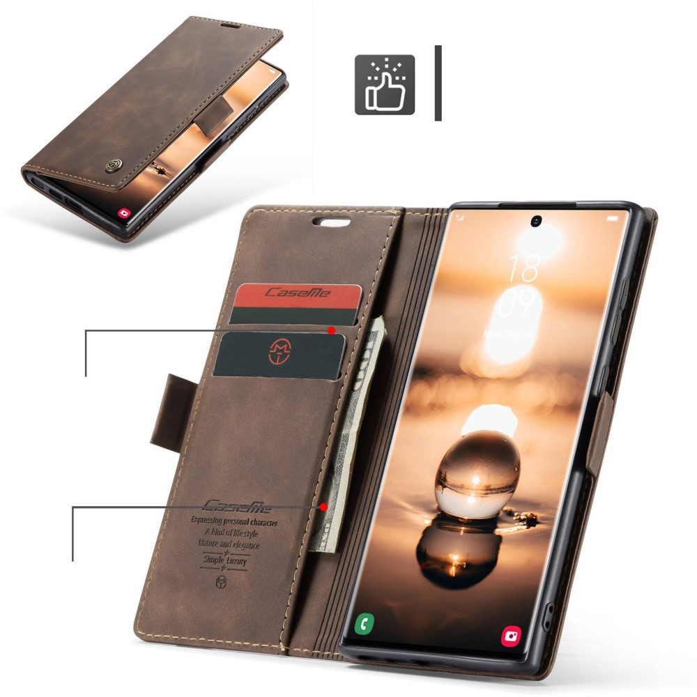 Samsung Galaxy S22 Ultra 5G Leder Tasche Flip Wallet Etui mit Kartenfächern - Dunkelbraun