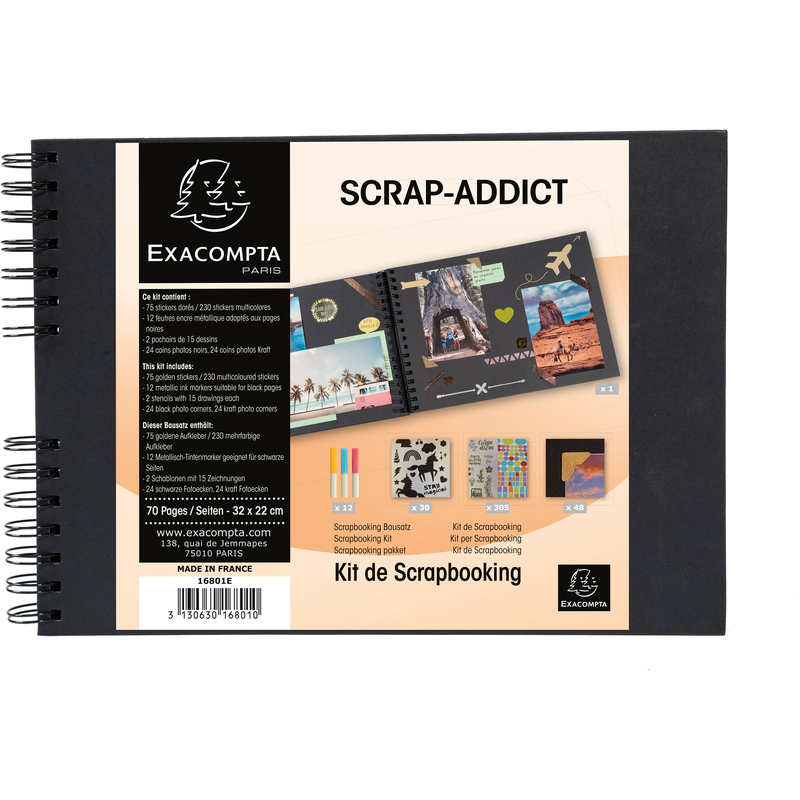 Exacompta Fotoalbum Set Scrapbooking, 48-teilig, 320 x 220 mm, blanco, schwarz