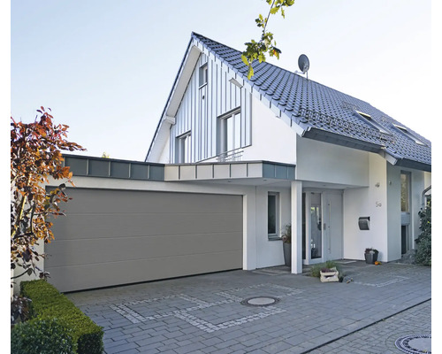 ARON Classic Garagedeur Sectionaaldeur L-profiel Slategrain RAL 9007 Grijs Aluminium 2500x2125 mm incl. Garagedeuropener, 2-knops handzender