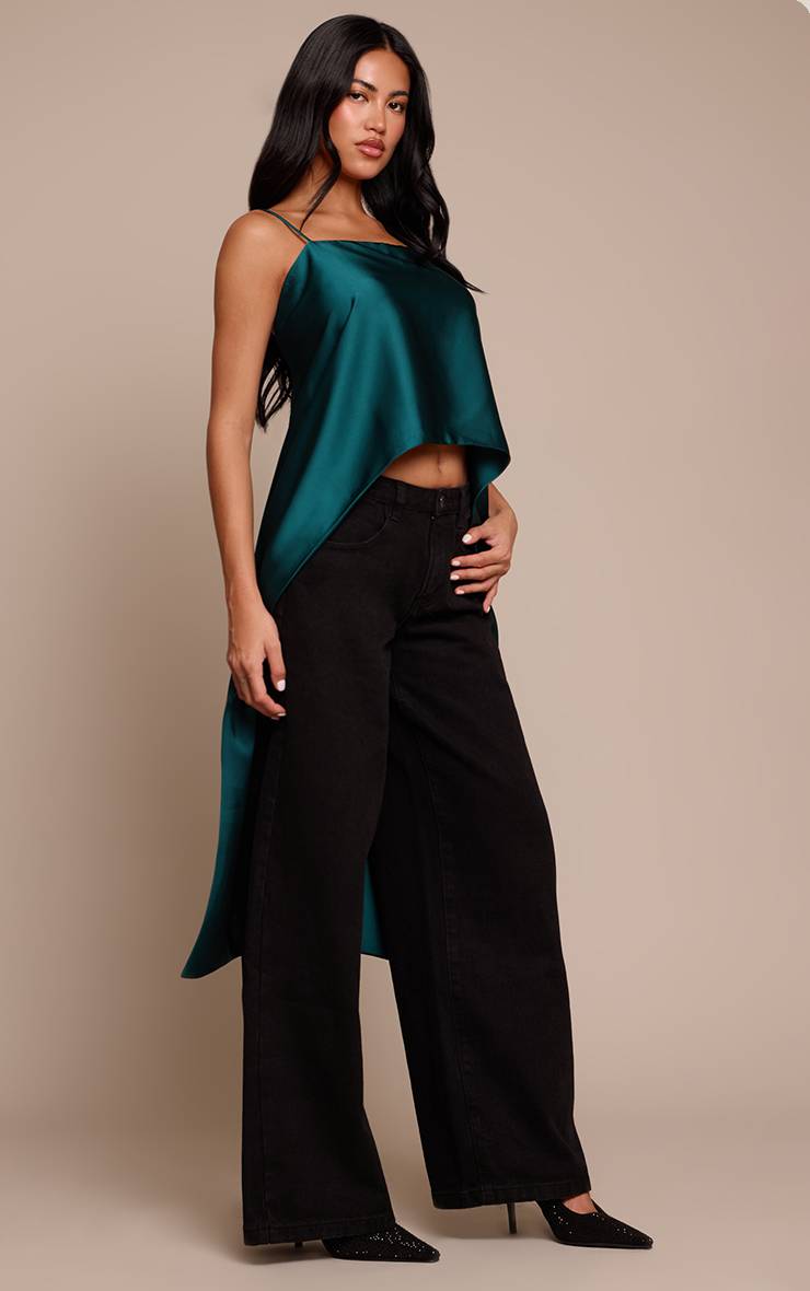 Forest Green Haut Dos Drapé En Satin
