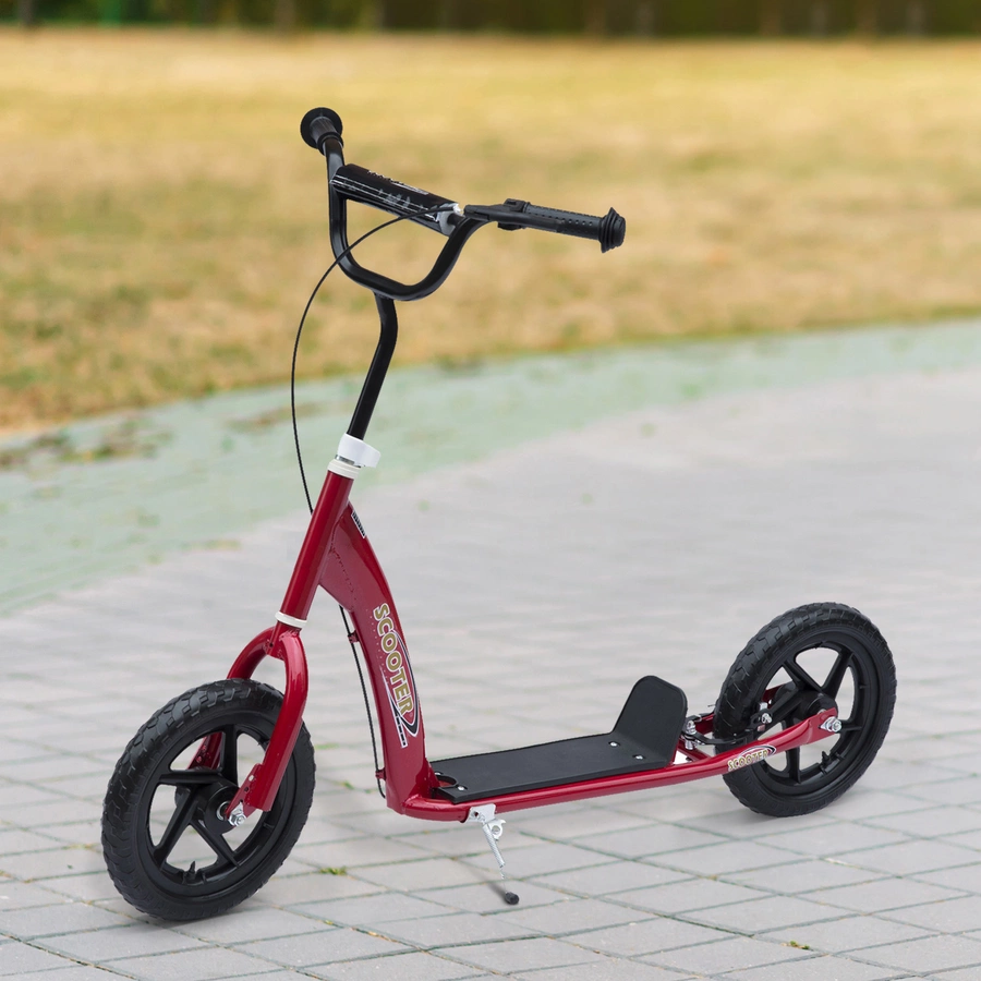HOMCOM Kinderroller Anti-Rutsch Trittfläche, Metallfahrradständer zum Parken, rot