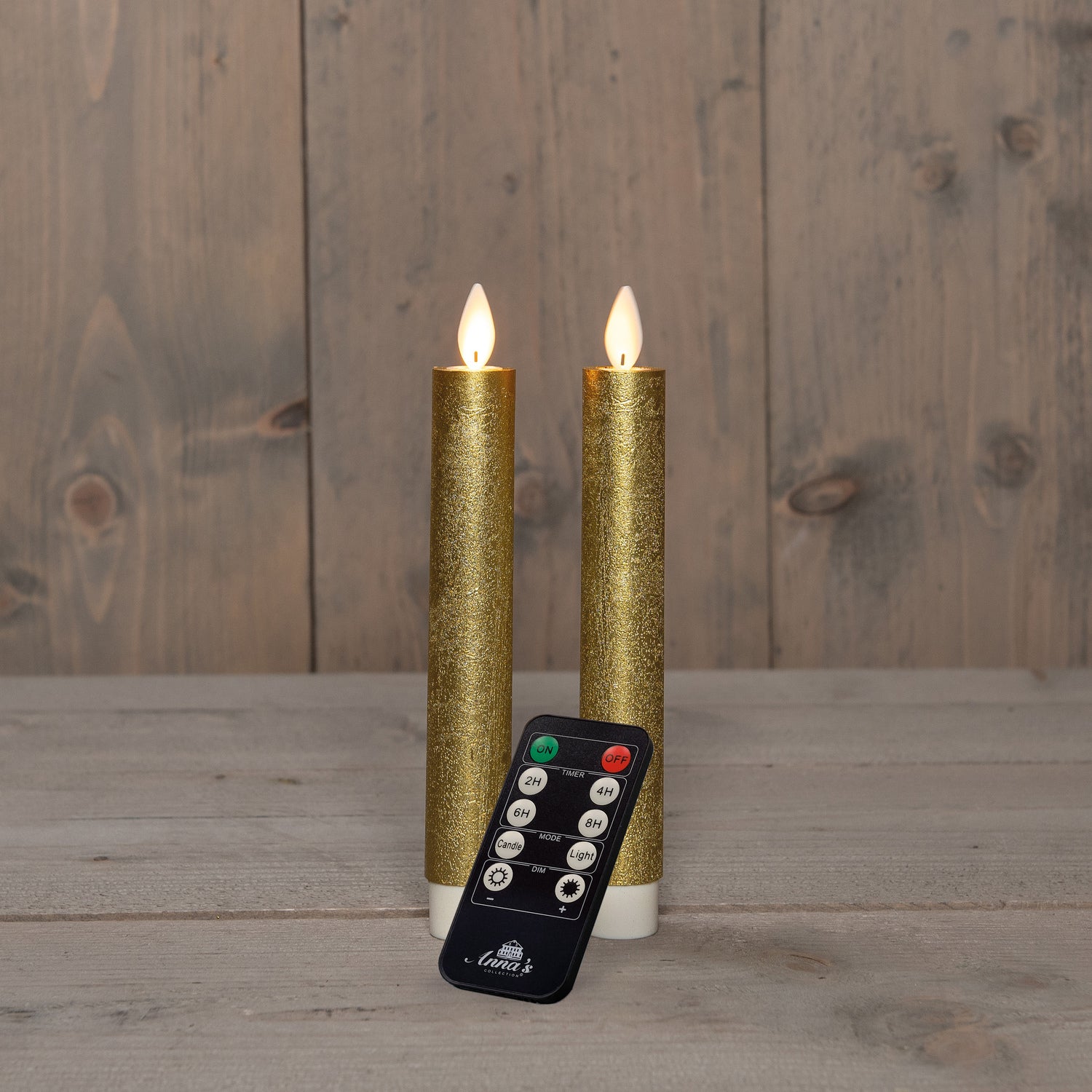 Anna's Collection LED dinerkaars Tara met timer goud D 2,2 H 18 cm 2 stuks