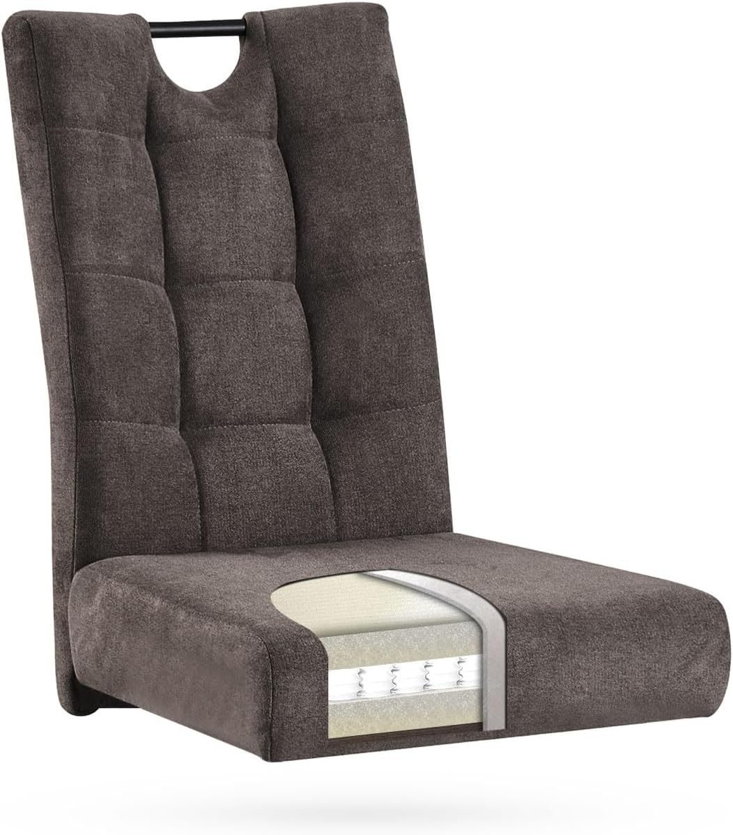 B&D home® Esszimmerstühle Sofia 2er Set – Freischwinger Schwingstuhl, gepolsterte Sitzschale mit Griff, Webstoff Braun, Metallkufe schwarz, Retro-Industrial Design für Esszimmer, Küche & Büro