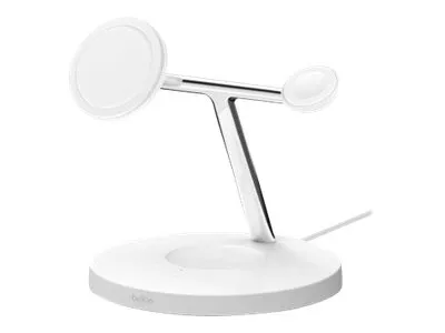 Belkin BoostCharge Pro - Trådløs opladningsstander - med MagSafe   AC-strømadapter - 15 Watt - Fast Charge - hvid - for Apple AirPods; AirPods Pro; iPhone 12, 13; Watch Series 4, Series 5, Series 6, Series 7