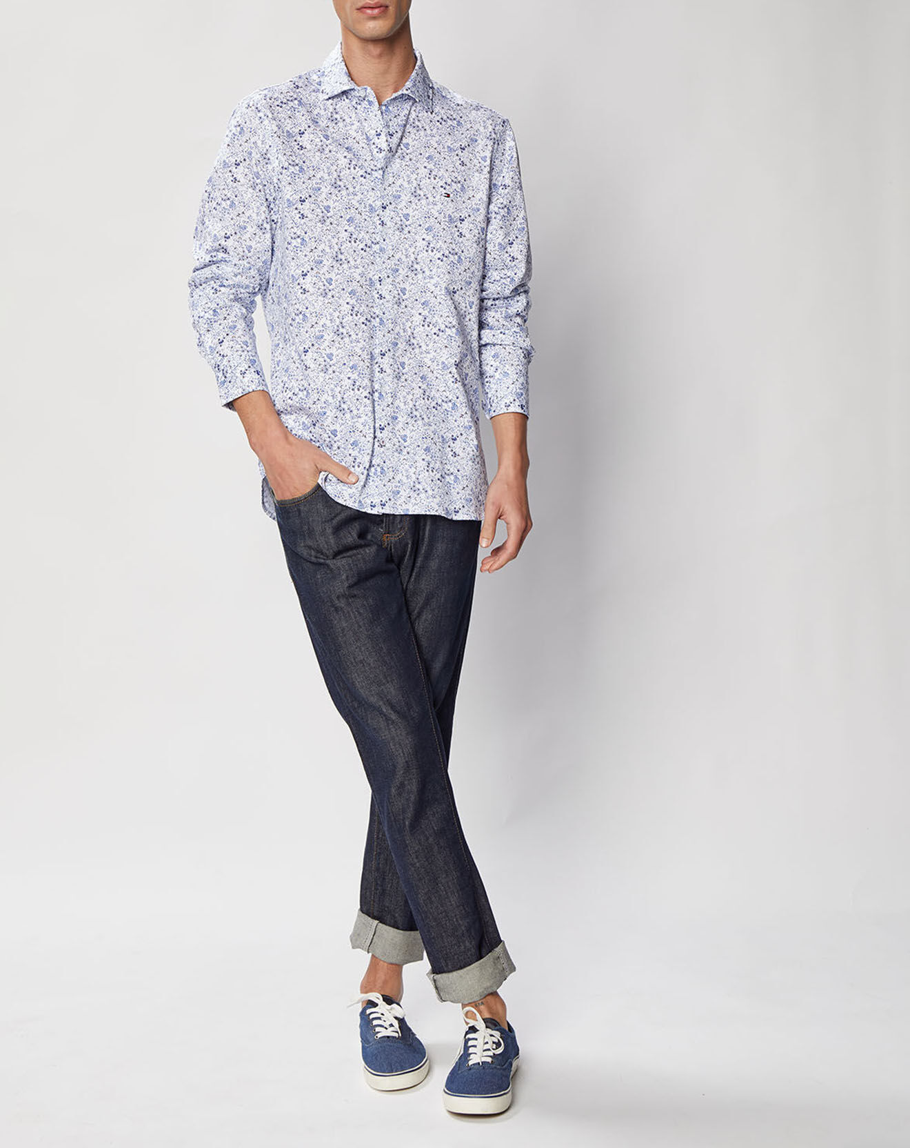 Tommy Hilfiger Chemise Slim Knitted à fleurs bleu/blanc