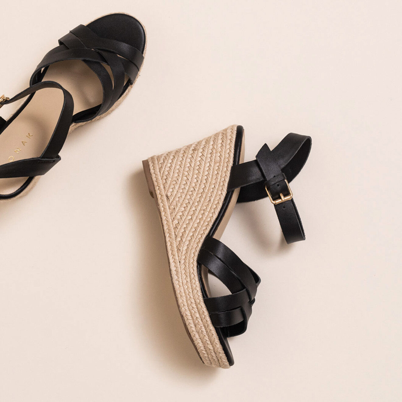 Jonak Sandales compensées en Cuir Sacha noires - Talon 12.5 cm