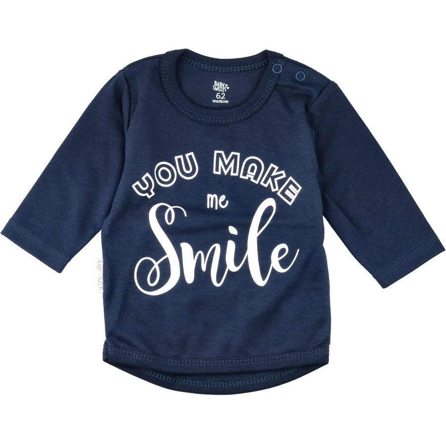 Baby Sweets 3tlg Set Shirt + Hose + Mütze Lieblingsstücke You make me Smile weiß grau dunkelblau