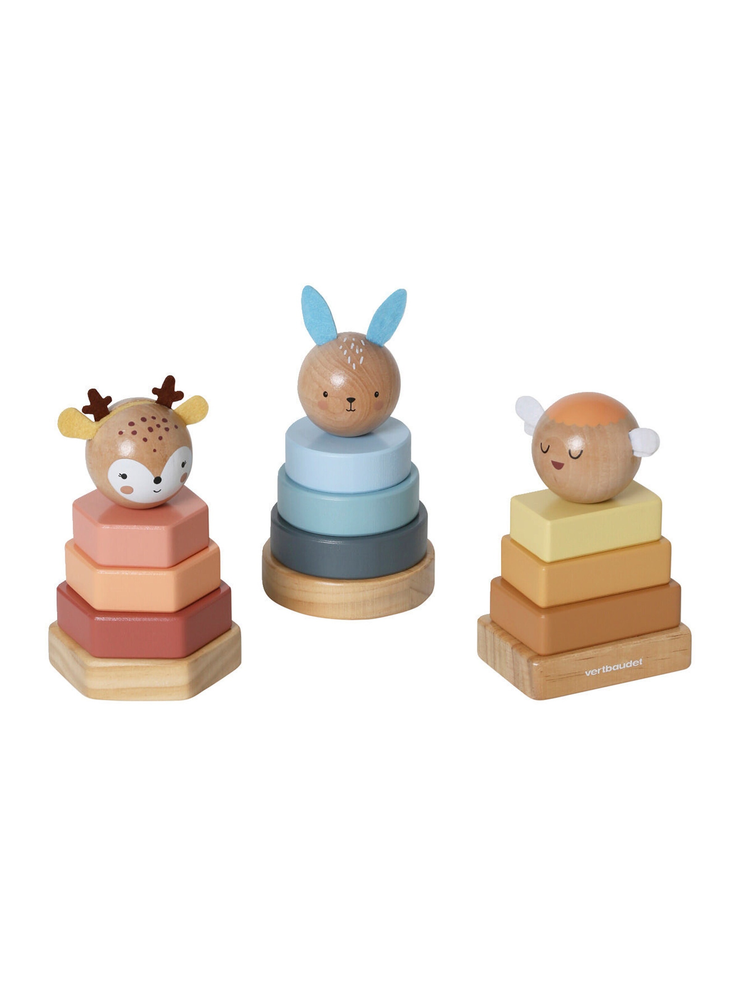 Vertbaudet 3er-Set Baby Stapelfiguren WALDFREUNDE, Holz FSC® natur