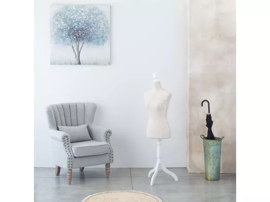 Mannequin en bois et mousse habillé de tissu couleur crème 24x37,5x168h
