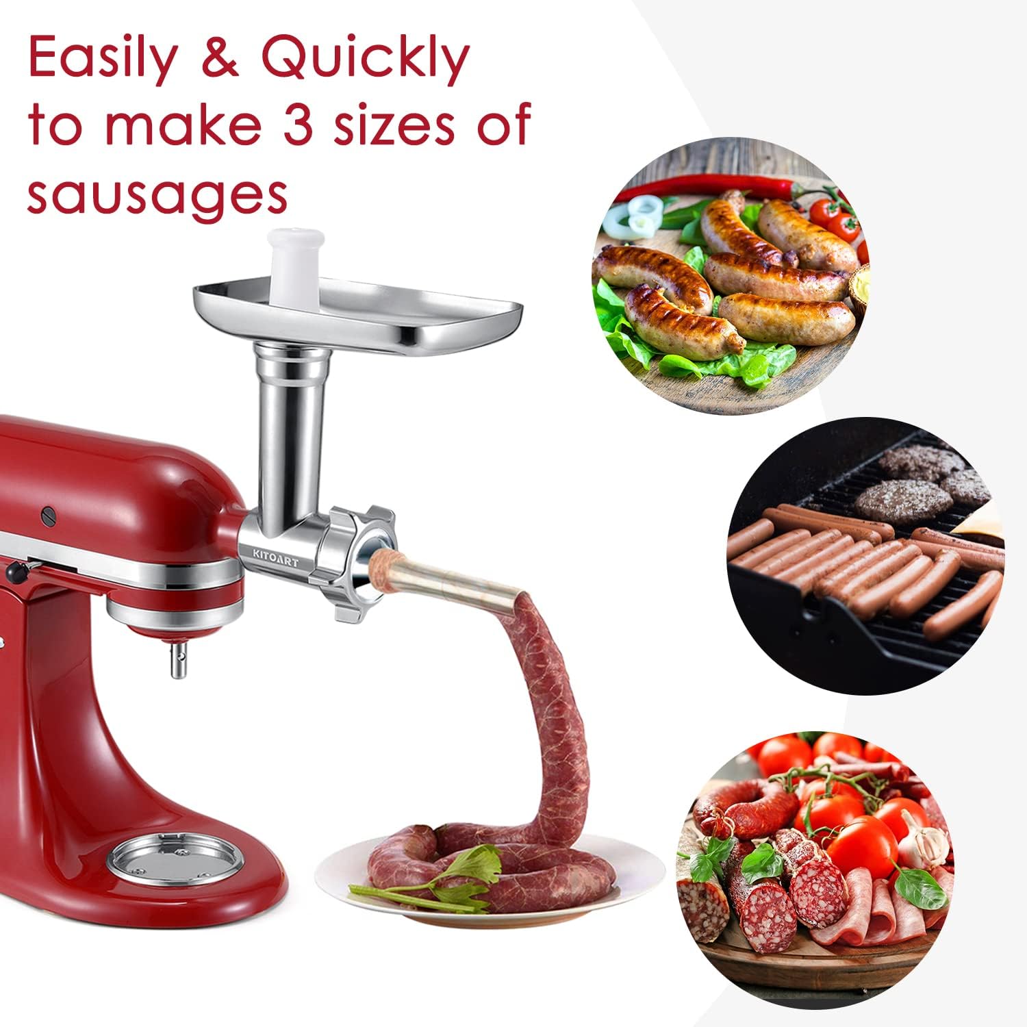 Edelstahl-Fleischwolf-Aufsätze für KitchenAid Mixer, Fleischwolf, Wurstfüller, perfekter Mahlaufsatz für KitchenAid, spülmaschinenfest (Maschine/Mixer nicht im Lieferumfang enthalten)