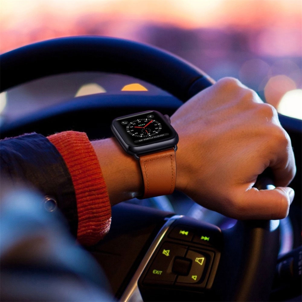 Apple Watch (49/46/45/44 mm) Echtleder Ersatz Armband mit Druckverschluss (Gelenkumfang 178-220 mm) - Braun