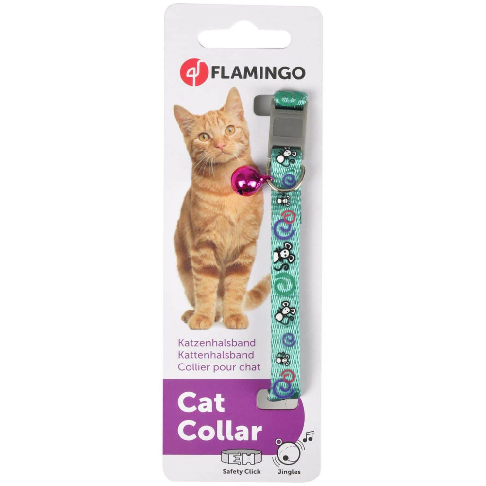 Collier réglable de 20 à 35 cm turquoise avec motif souris pour chat