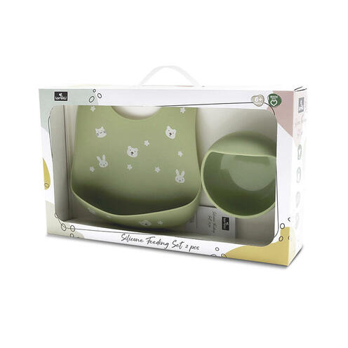 Set de 2 pièces bavoir + assiette rebord VERT - LORELLI
