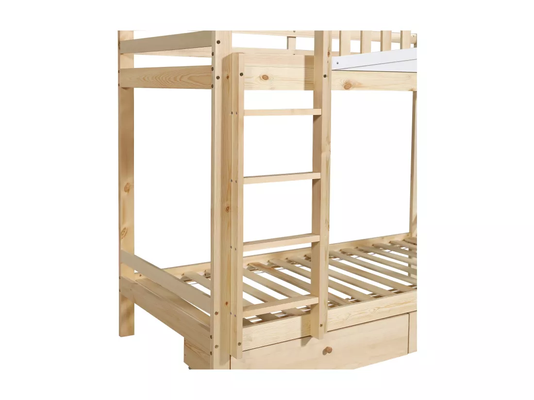 Lit superposé en bois - 2x90x200 cm - avec 2 tiroirs - Naturel