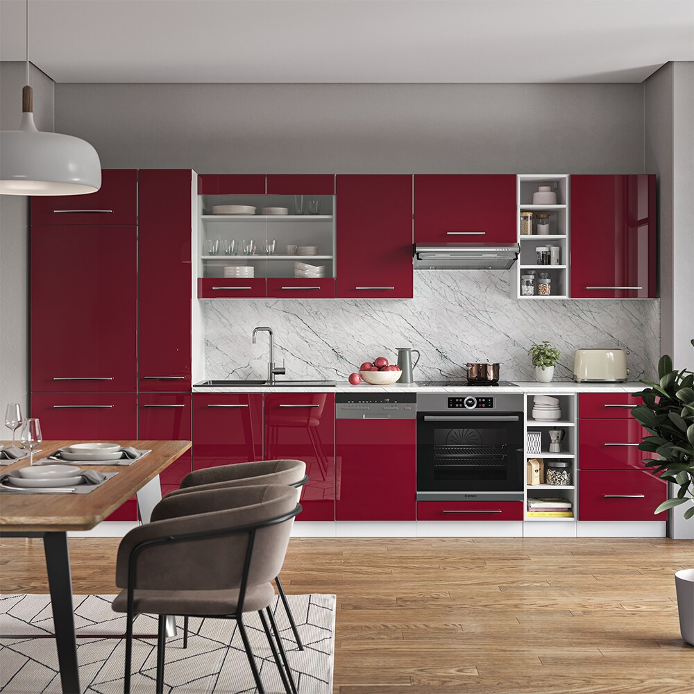 Vicco Küchenzeile Küchenblock Einbauküche 355cm Fame-Line Bordeaux Hochglanz