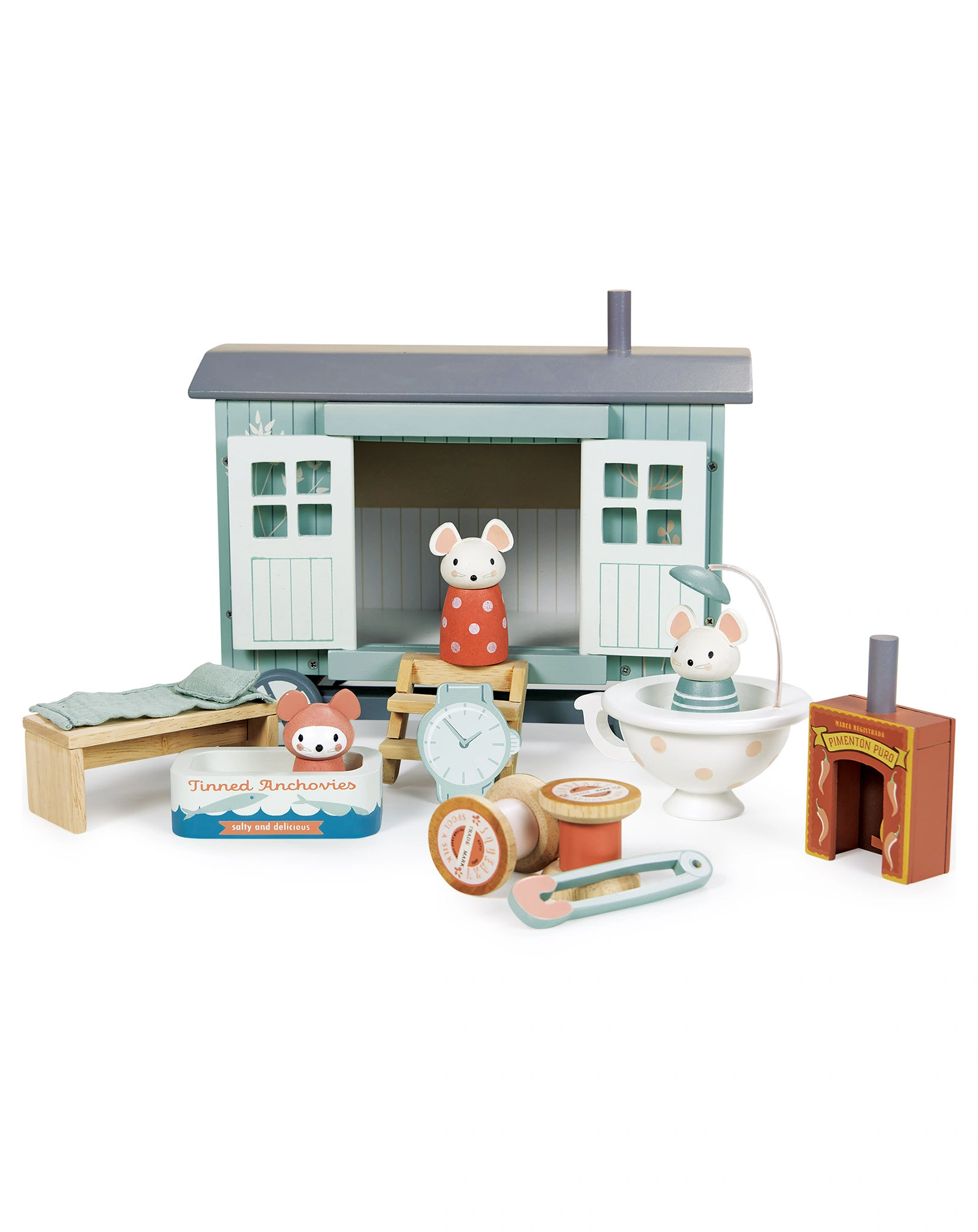 Spielfigur-Set MÄUSEFAMILIE IM SCHÄFERWAGEN