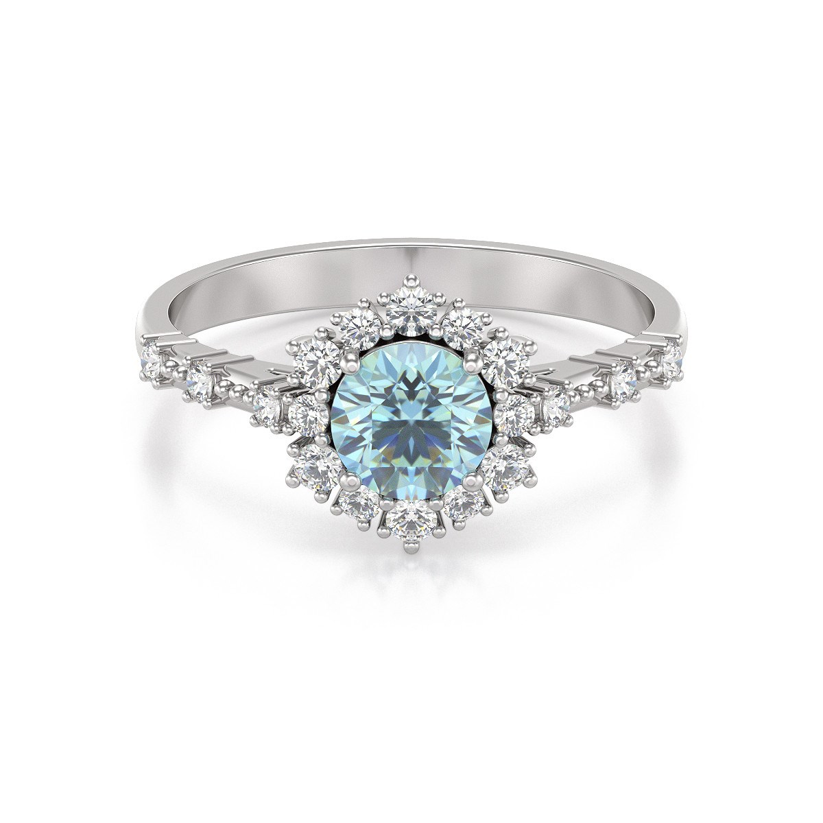 Bague ADEN Aigue-Marine et diamants sur Argent 925 3.25grs