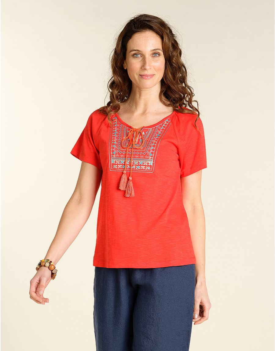 Top rouge plastron coton