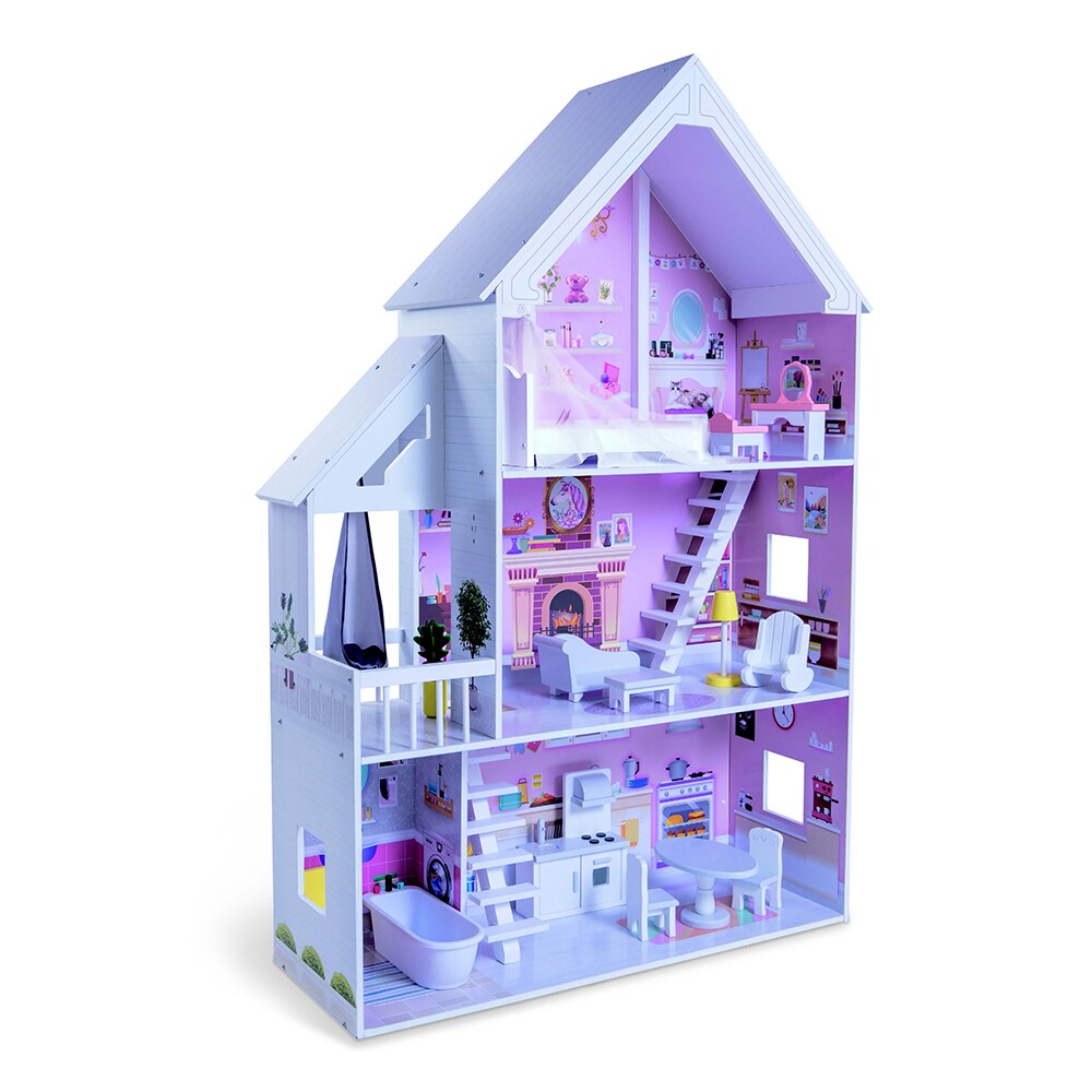 Moni Puppenhaus Holz 4127 Cinderella 15-tlg. Möbelset 3 Etagen 4 Zimmer Terrasse lila