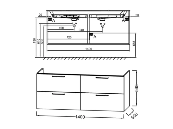 Meuble double vasque 140 cm JACOB DELAFON Odéon Rive Gauche blanc satiné