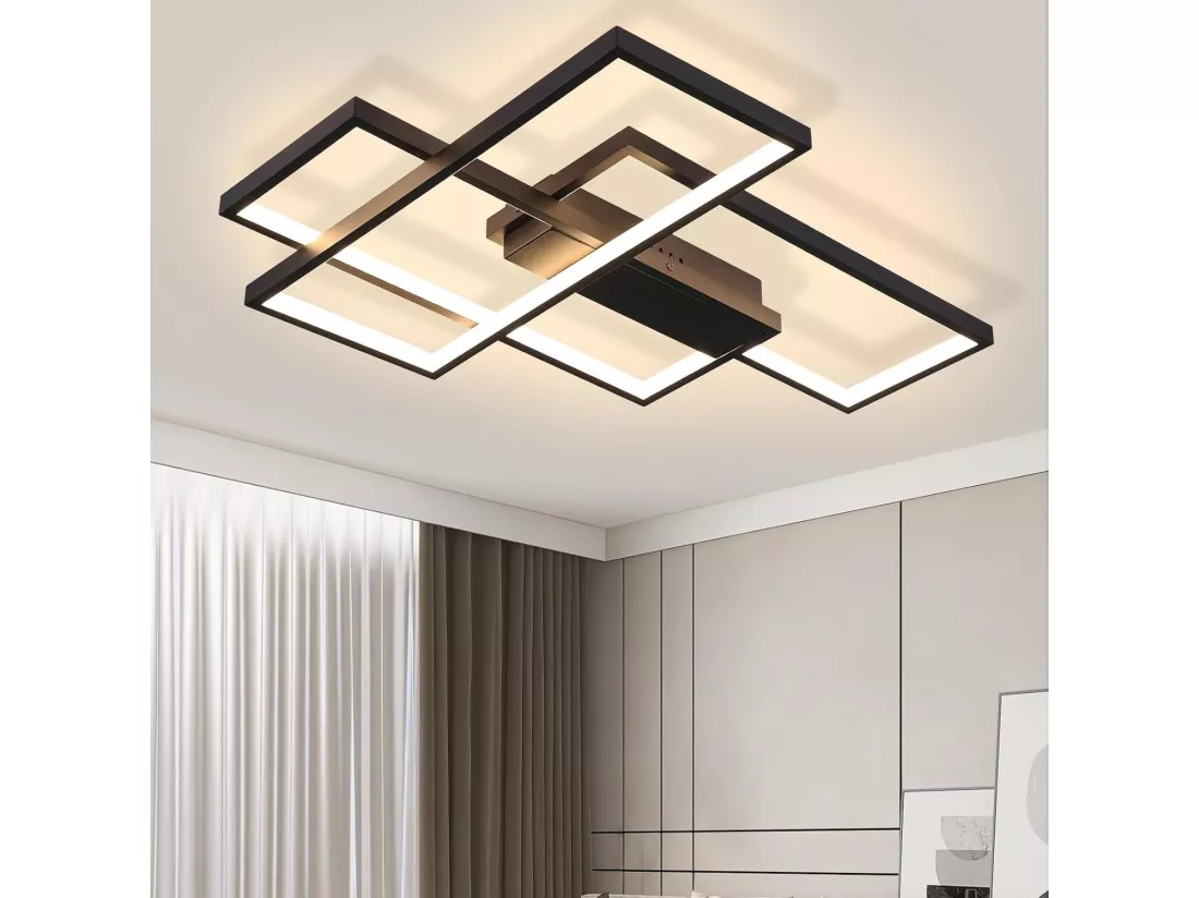 NETTLIFE Plafonnier LED, Éclairage de Plafond Modernes avec 3 Carrés, 67x47x10cm , 35W Métal Lampe de Plafond Applique Murale, Noir , 3000K