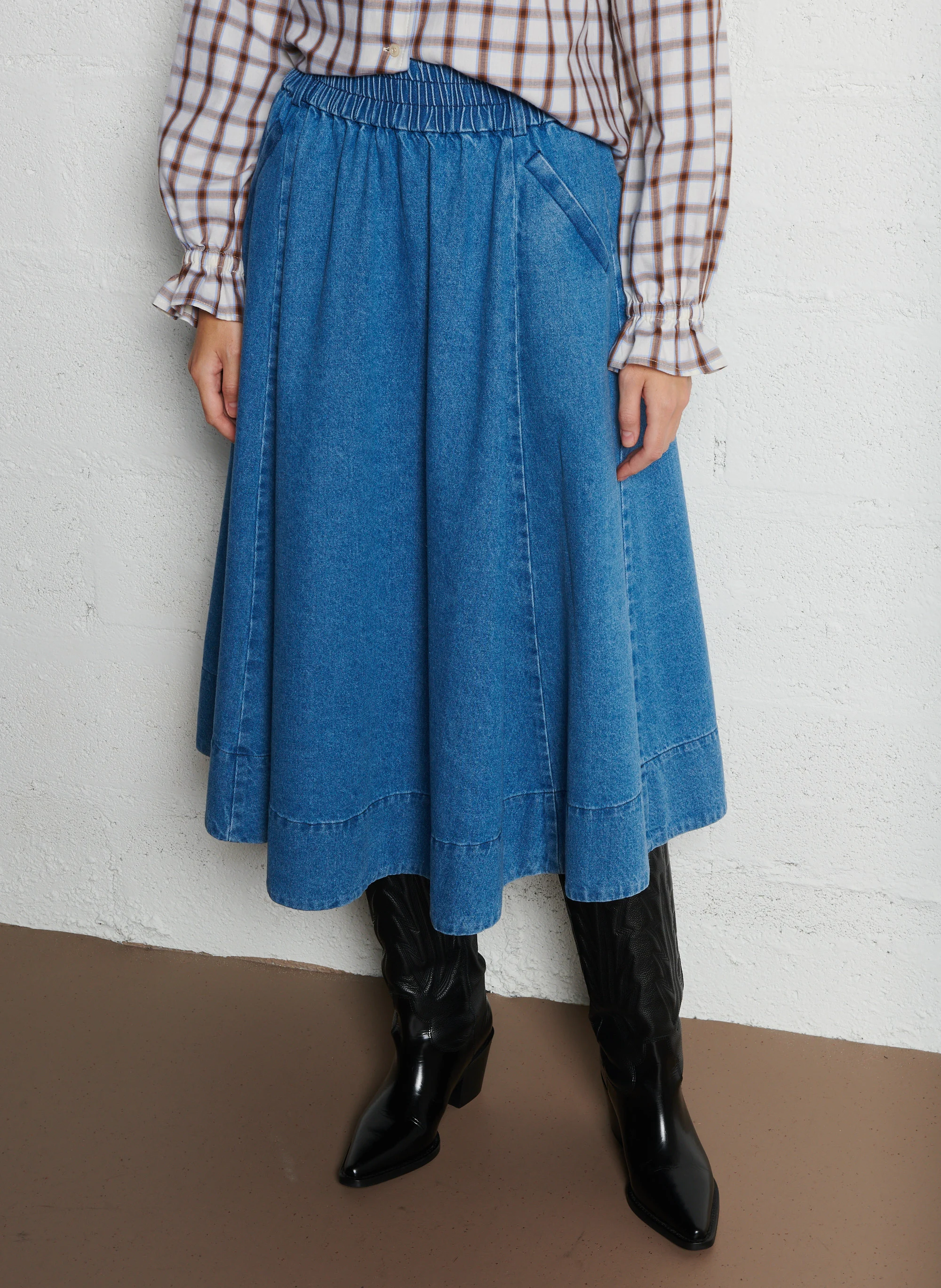 LOELLA - Jupe midi en coton | Bleu