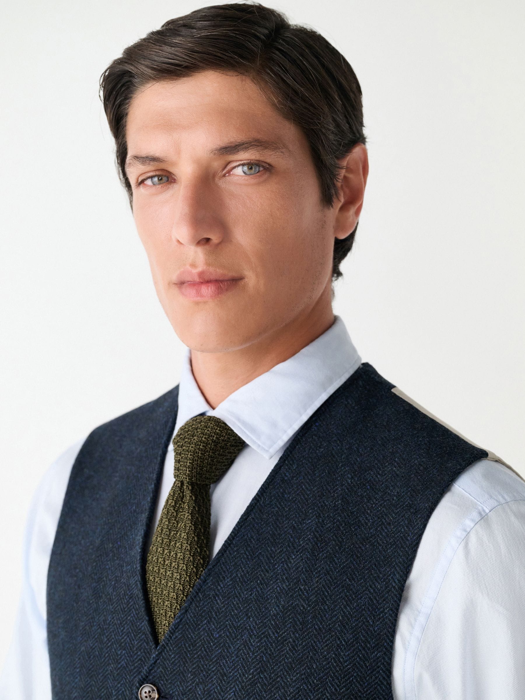 Donkerblauw - Herringbone Wool Blend Suit Waistcoast