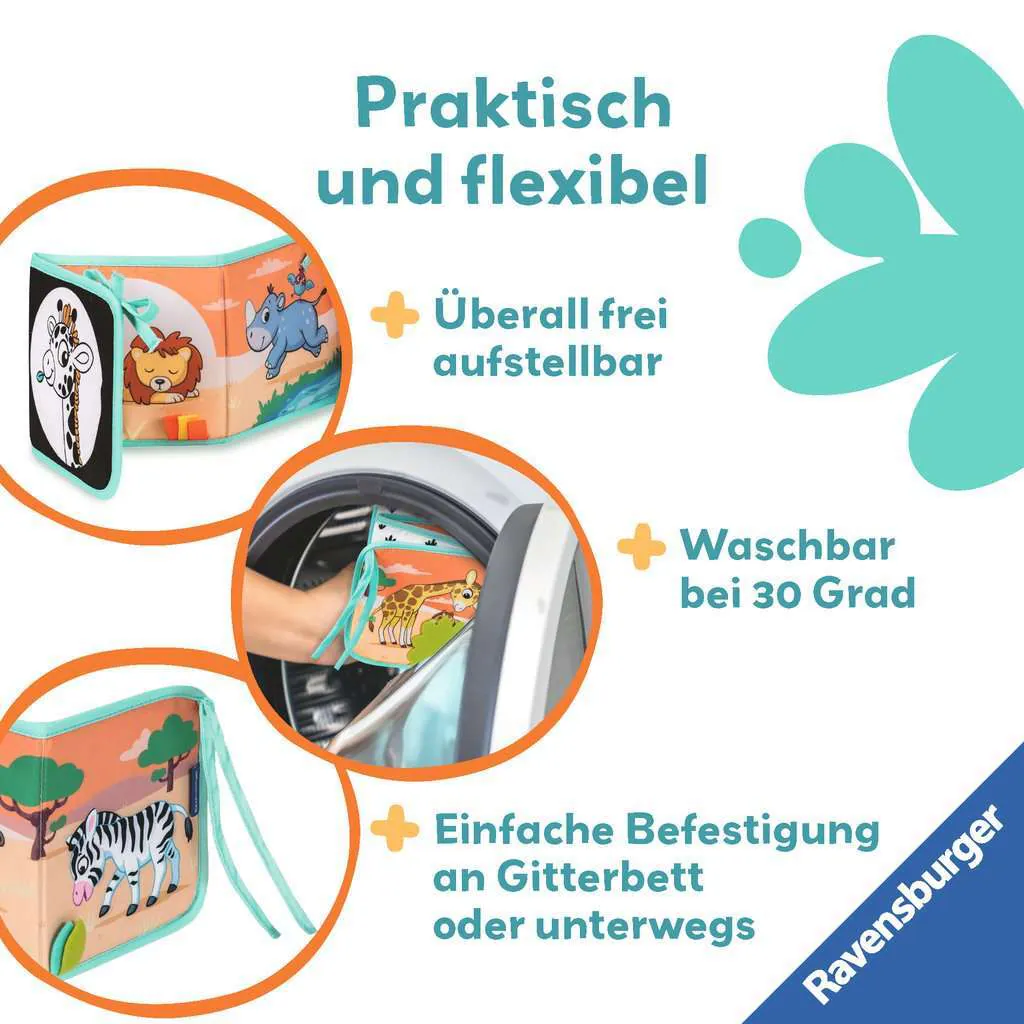 Ravensburger Spiel Play+ Mein allererstes Stoffbuch (für die Bauchlage): Wilde Tiere (Leporello)
