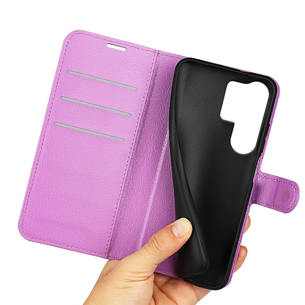 Samsung Galaxy S25 Ultra Leder Tasche Flip Cover Litchi Look - Lila