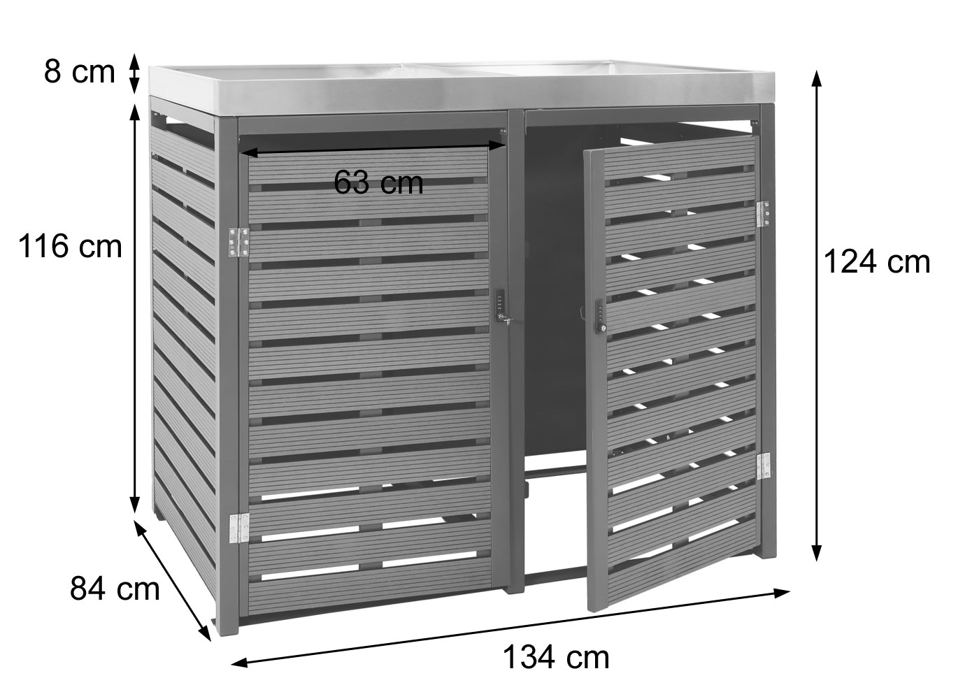2er Mülltonnenverkleidung MCW-K14, Mülltonnenbox mit Pflanzkasten, 124x134x84cm WPC Edelstahl 79kg ~ anthrazit