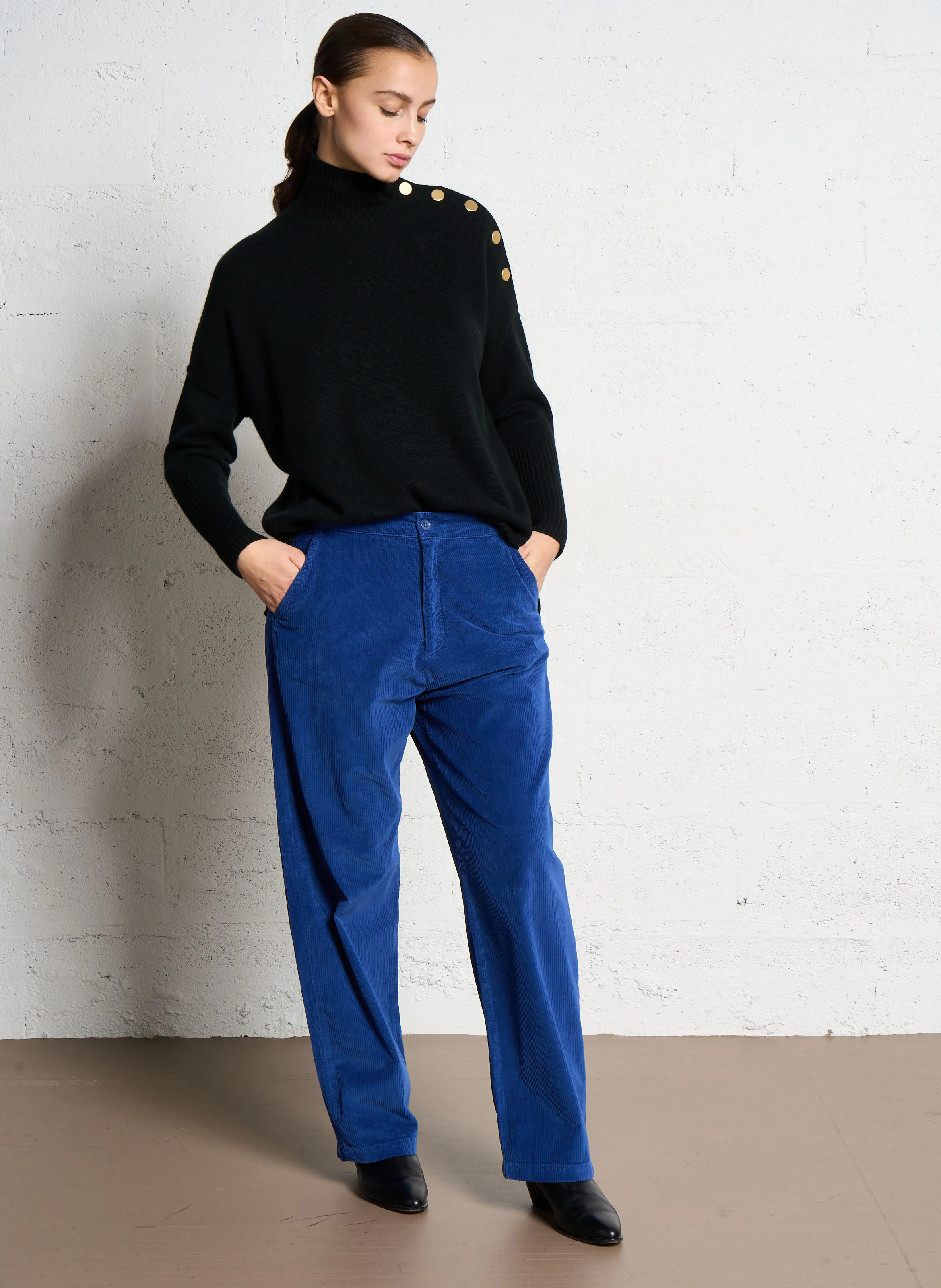 BALTIMORE - Pantalon droit en coton mélangé | Bleu