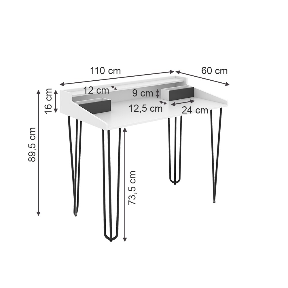Vicco Schreibtisch Sannar Weiß Schwarz 110 x 60 cm mit Schubladen