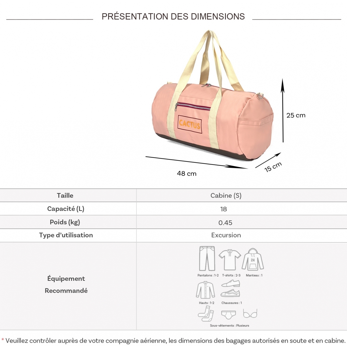 Cactus Sac de voyage week-end 18L et sport Cactus sans roulettes