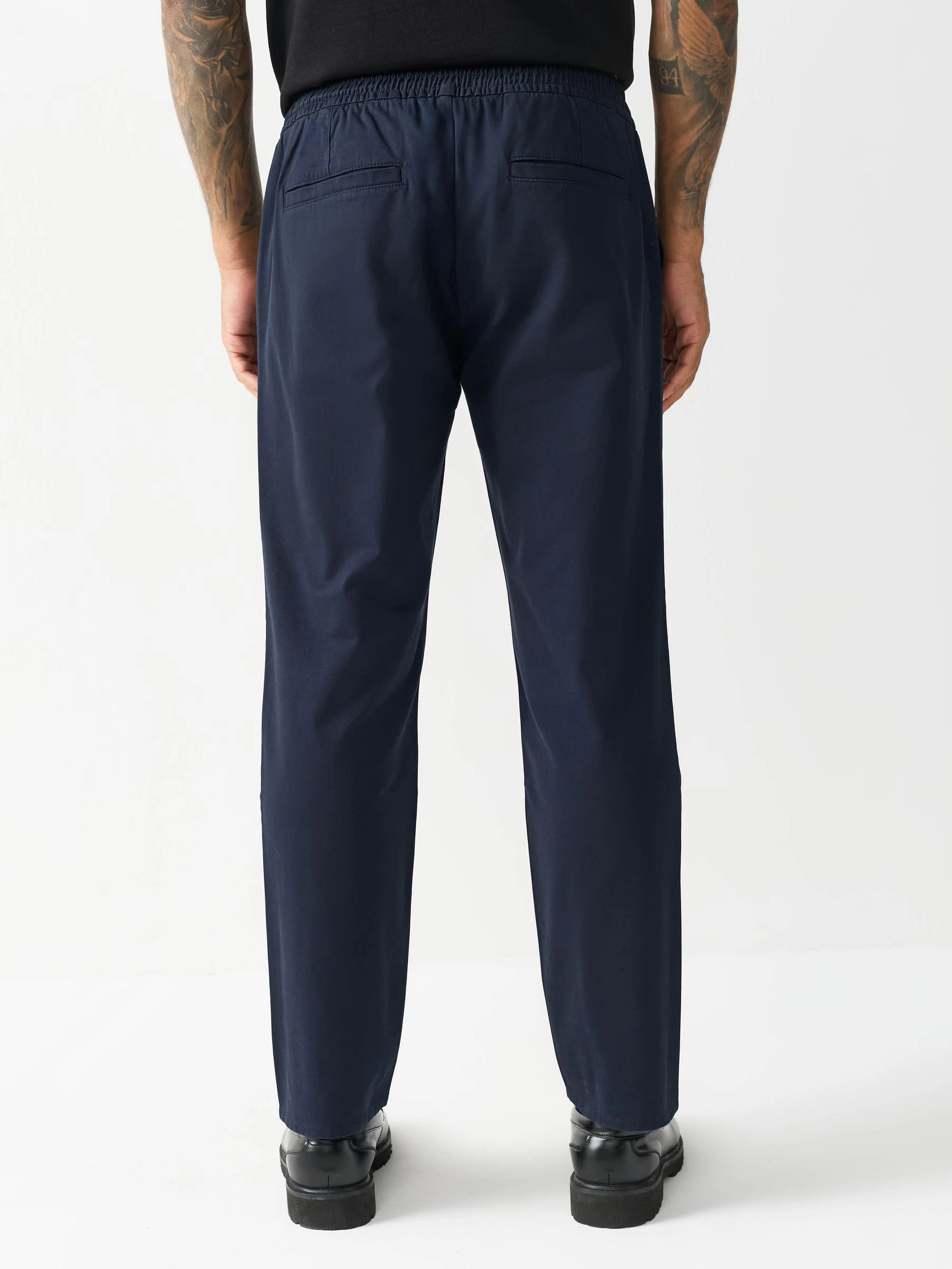 Marineblauw - Slim Fit - Pleated Stretch Chinos Trousers With Elasticated Waist