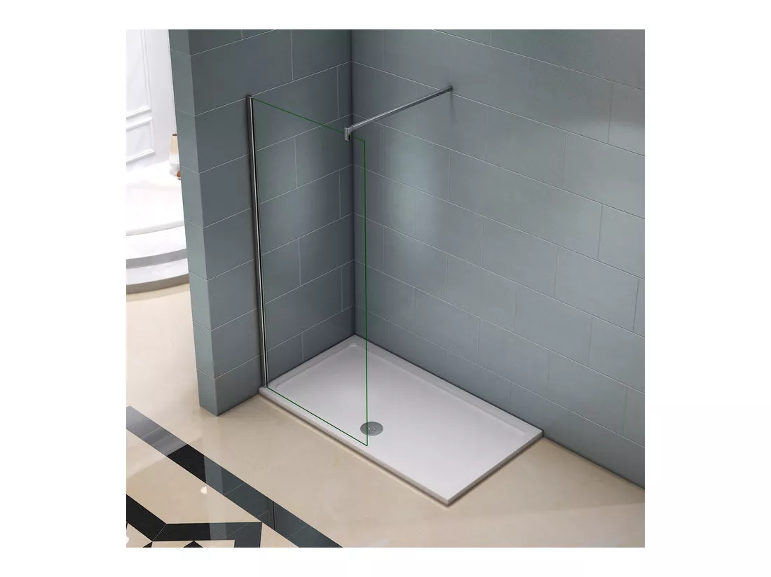 Paroi de douche à l'italienne 50x200cm avec barre de fixation 90cm en carré - Chromé - Verre 8mm trempé transparent