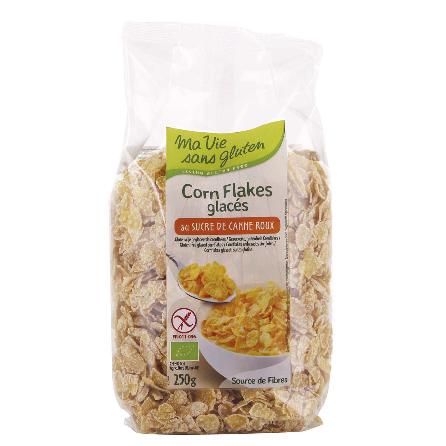Corn flakes glacés bio au sucre de canne roux - sans gluten