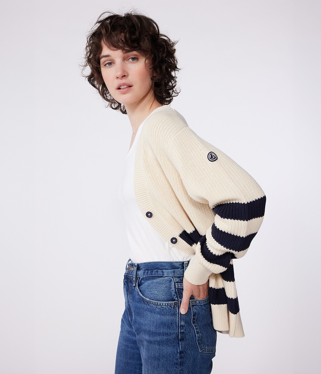 PETIT BATEAU<br>Cardigan feminino de algodão com listras