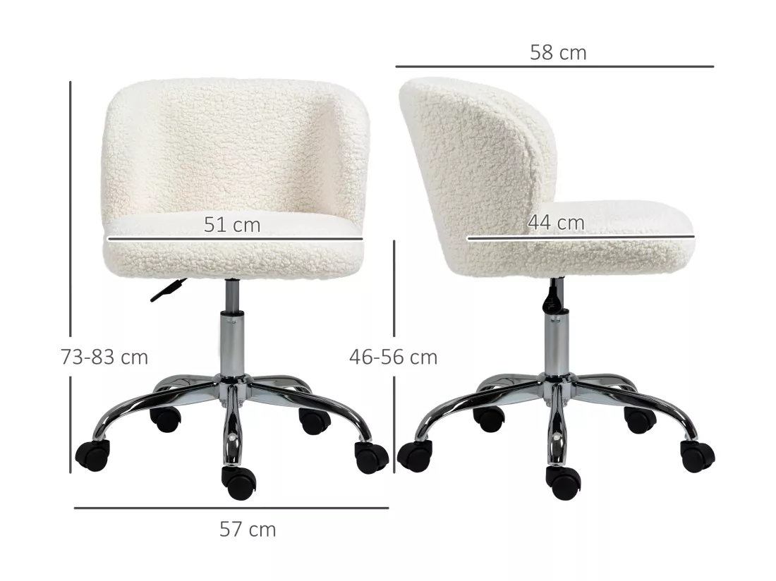 Chaise de bureau design - hauteur réglable, pivotante - piètement acier chromé revêtement effet laine bouclée blanc
