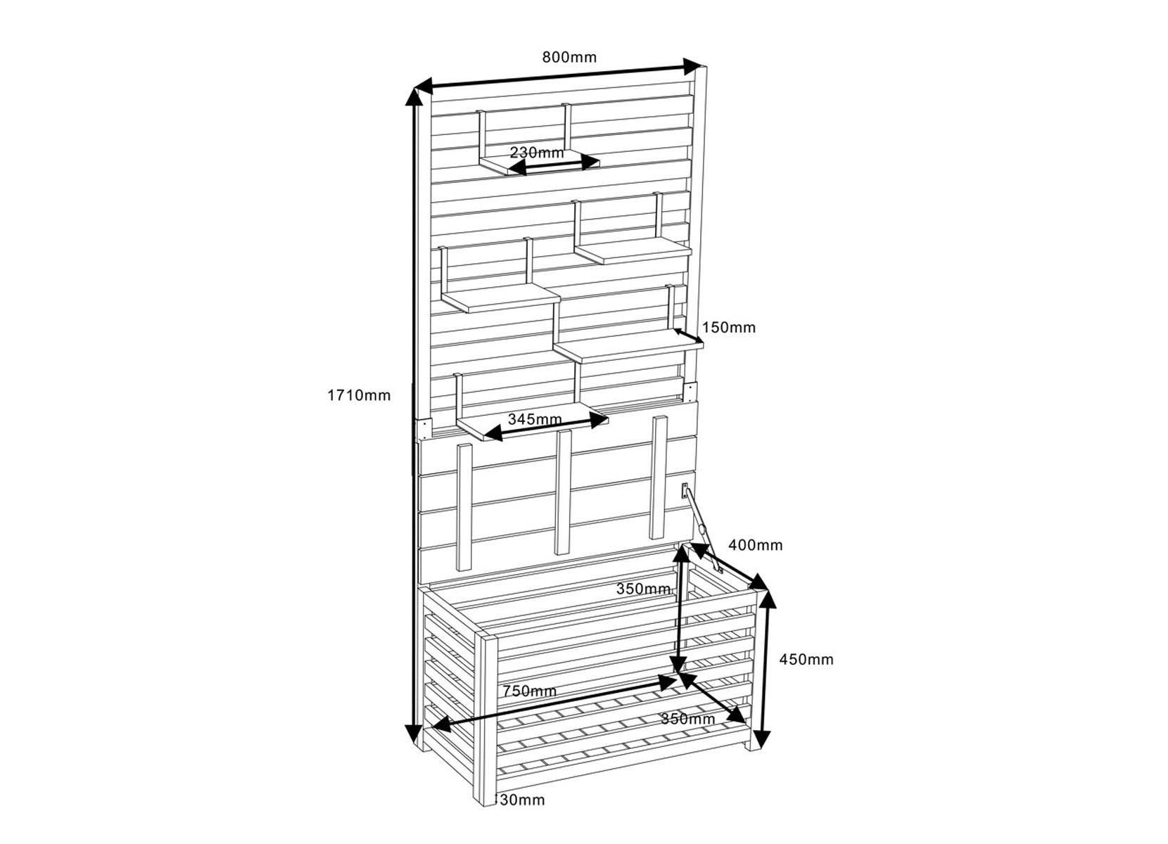 Home Deluxe ORELIA Sichtschutz-Bank mit Stauraum 80x171x40cm