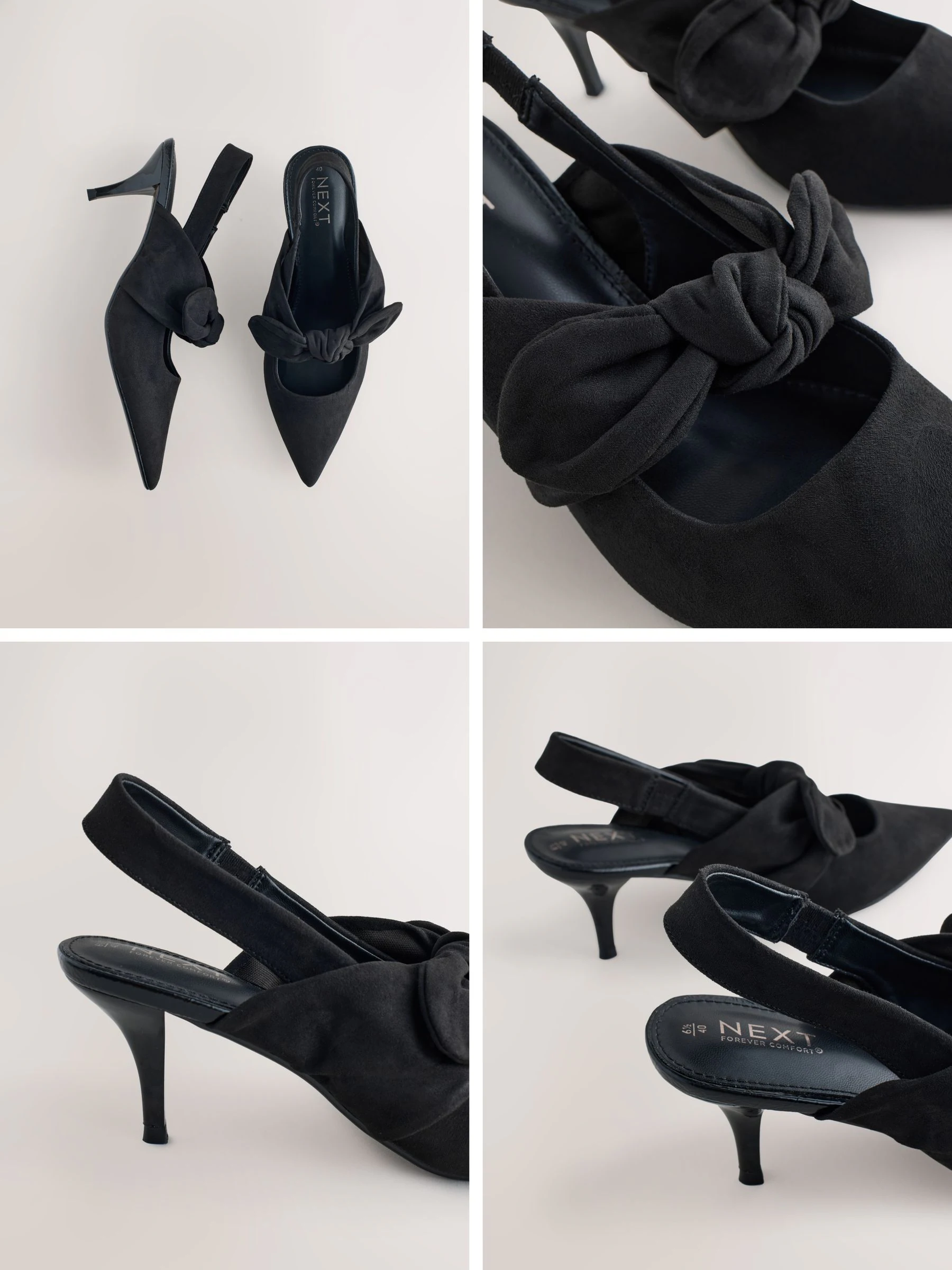 Zwart imitatiesuède - Forever Comfort® schoenen met strik, hielbandje en spitse neus