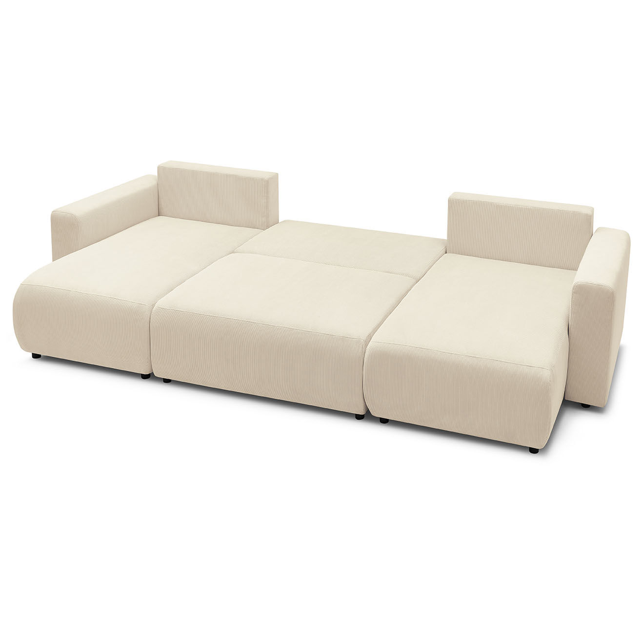Bobochic Canapé panoramique convertible coffre velours côtelé envy beige - 386x153x95 cm