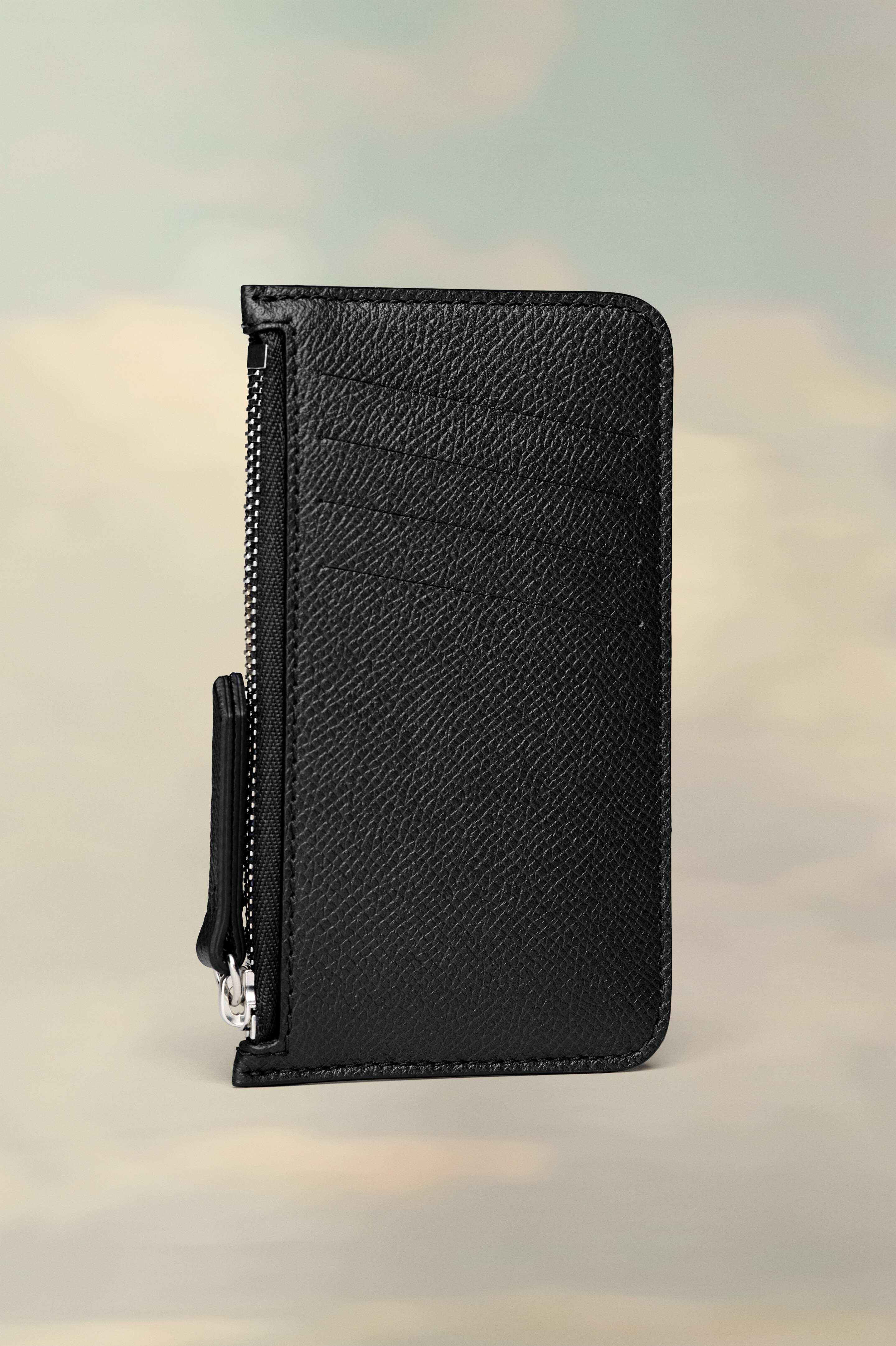 Porte Cartes Zippe En Cuir Noir
