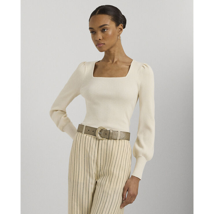 Lauren Ralph Lauren COTTON MODAL/NYLON-LS SWEATER Mascarpone cream