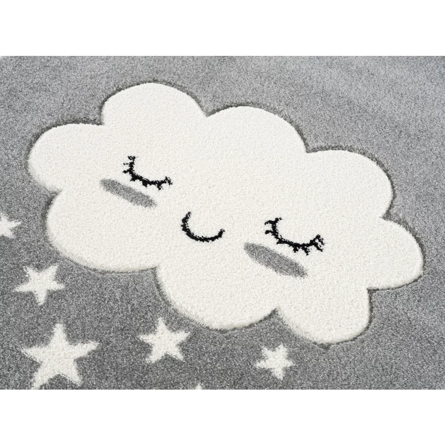 LIVONE Kinderteppich Kids love Rugs WOLKE Rund silbergrauweiss