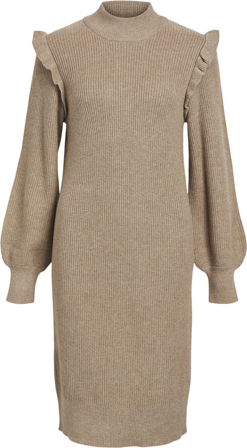Object OBJMALENA L/S RUFFLE KNIT DRESS NOO Fossil/melange
