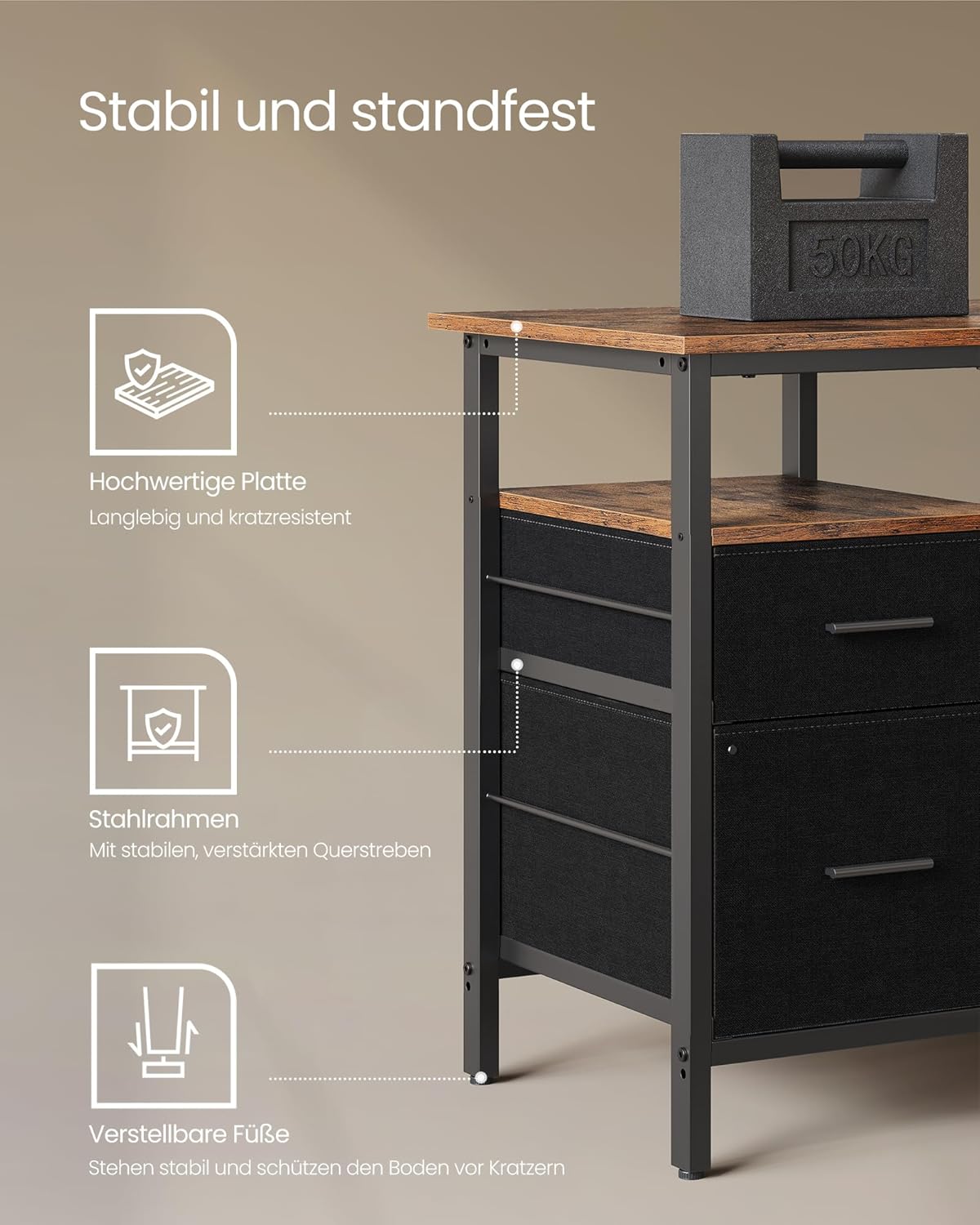 VASAGLE L-förmiger Schreibtisch mit Steckdosen, Eckschreibtisch, Computertisch, Monitorständer, Gaming-Tisch, LED-Beleuchtung, USB-Anschlüsse, 150 x 120 x 76 cm, Homeoffice, vintagebraun LWD095K01
