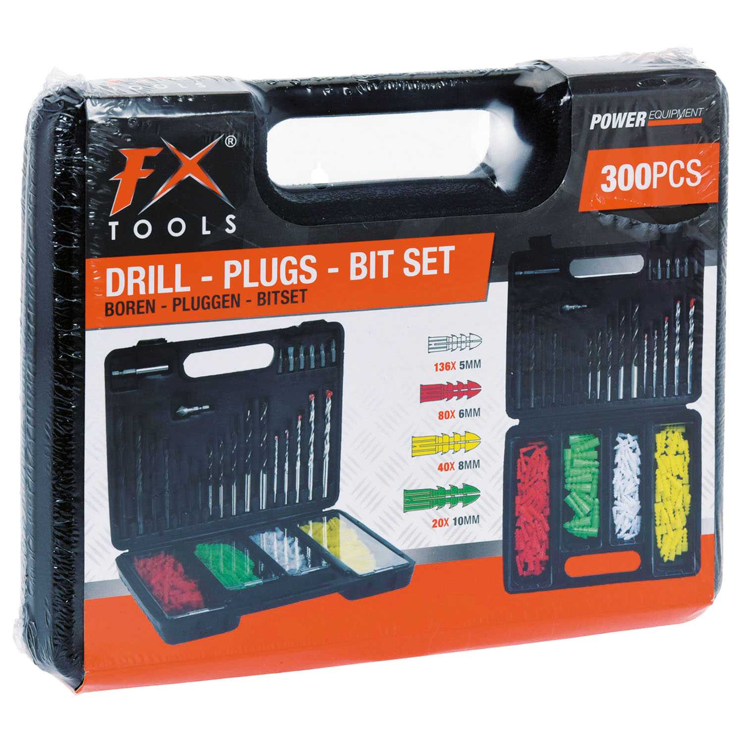 Bohrer und Dübel-Set aus Metall/Kunststoff 300teilig