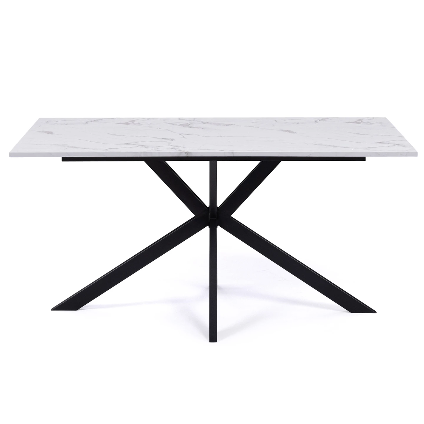 Table à manger rectangle ALIX 8 personnes pied araignée noir et plateau effet marbre blanc ALASKA 160 cm